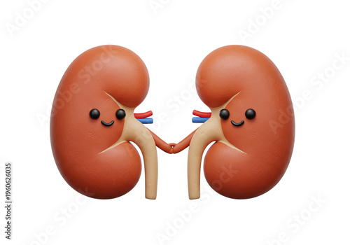 Cute Cartoon Kidneys Holding Hands Symbolizing Unity and Health