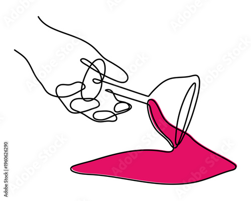 Hand pours alcohol from a glass one line art, hand drawn Dry January non-alcoholic healthy month continuous drawing contour. Stop drinking abstinence concept. Editable stroke. Isolated. Vector