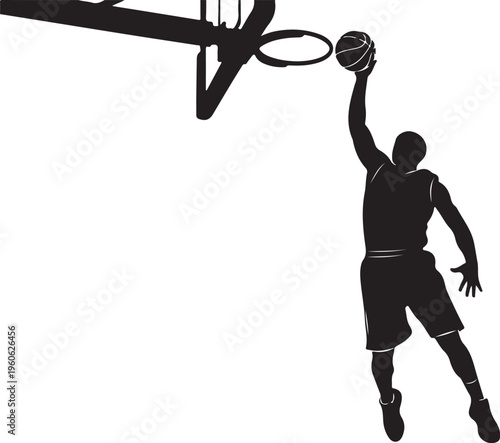 Basketball player silhouette, dunking, sports icon, athletic vector