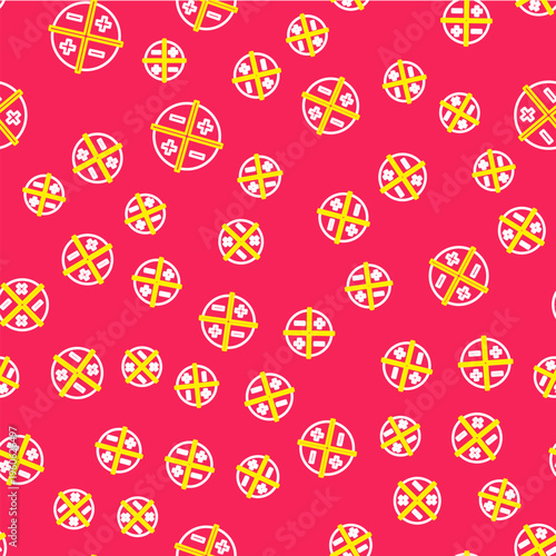 Line XYZ Coordinate system icon isolated seamless pattern on red background. XYZ axis for graph statistics display. Vector