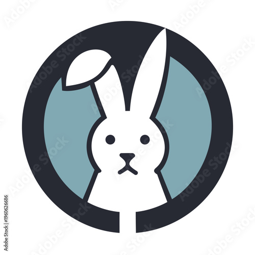 White Rabbit Head Silhouette in Circular Frame for Modern Pet Care Branding, Creative Animal Boutique Identity, and Playful Nursery Graphics