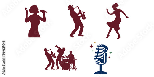 Jazz Music and Dance Silhouettes