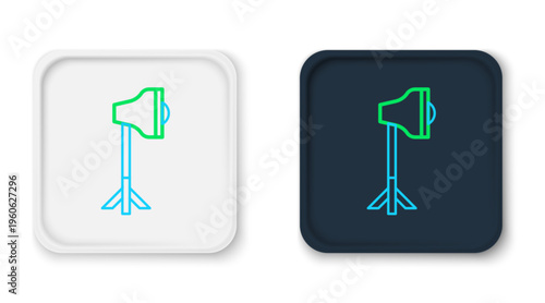 Line Studio light bulb in softbox icon isolated on white background. Shadow reflection design. Colorful outline concept. Vector