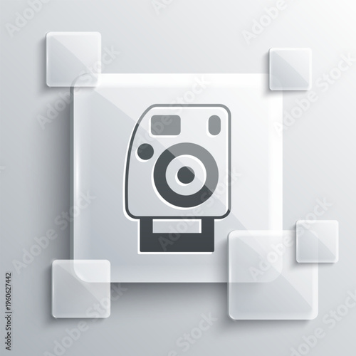 Grey Photo camera icon isolated on grey background. Foto camera. Digital photography. Square glass panels. Vector