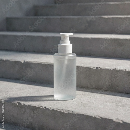A transparent rectangular perfume bottle floats over deep blue water with shimmering light reflections and circular ripples under cool studio lighting.