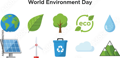 World Environment Day icons illustrating sustainability and ecological awareness