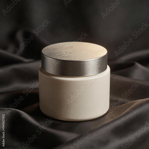 A clear rectangular perfume bottle levitates over deep blue water with shimmering light reflections and circular ripples under cool studio lighting.