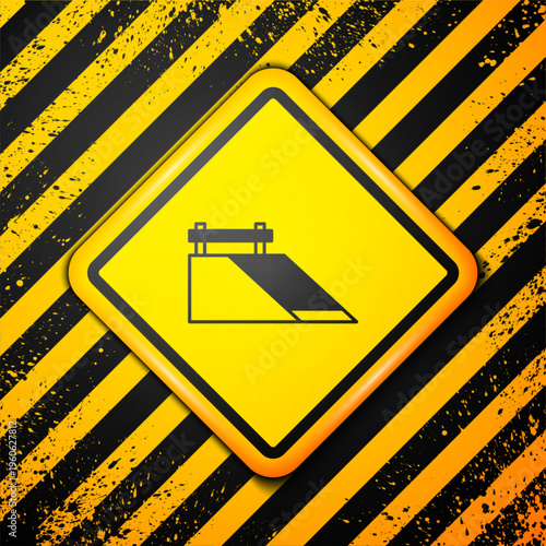 Black Skate park icon isolated on yellow background. Set of ramp, roller, stairs for a skatepark. Extreme sport. Warning sign. Vector