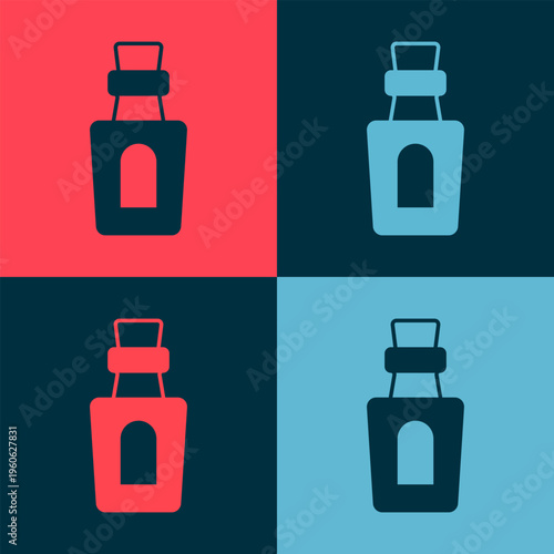 Pop art Bottle with potion icon isolated on color background. Flask with magic potion. Happy Halloween party. Vector