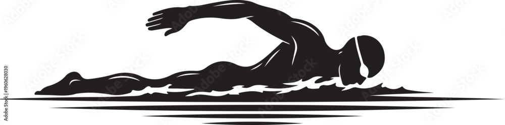 Obraz premium Swimming, swimmer, vector, black, silhouette, aquatic, sports, fitness, athlete