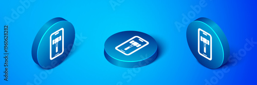 Isometric Online auction icon isolated on blue background. Bid sign. Auction bidding. Sale and buyers. Blue circle button. Vector