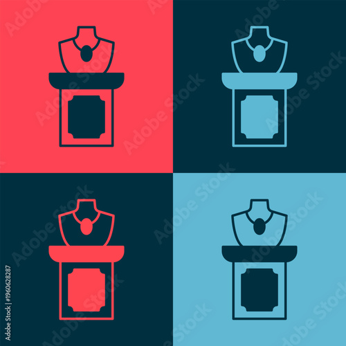 Pop art Auction jewelry sale icon isolated on color background. Auction bidding. Sale and buyers. Vector