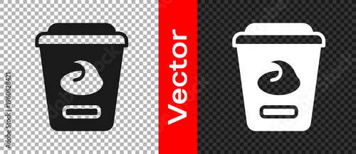 Black Yogurt container icon isolated on transparent background. Yogurt in plastic cup. Vector