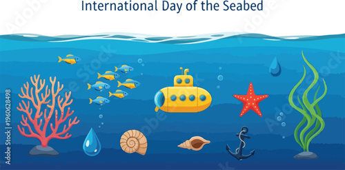 Illustrating the diverse marine life and underwater exploration for International Day of the Seabed