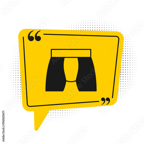Black Men underpants icon isolated on white background. Man underwear. Yellow speech bubble symbol. Vector