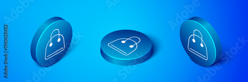 Isometric Handbag icon isolated on blue background. Female handbag sign. Glamour casual baggage symbol. Blue circle button. Vector