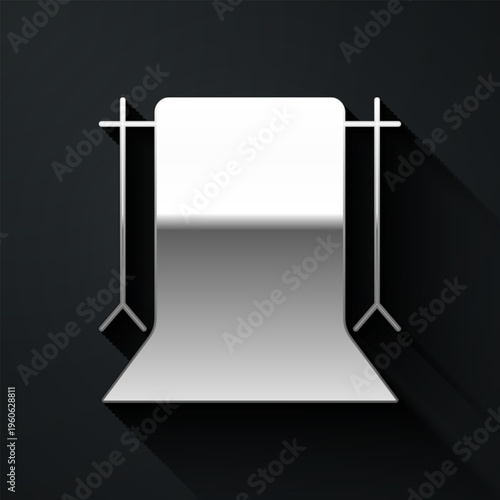 Silver Empty photo studio icon isolated on black background. Screen backdrop. Long shadow style. Vector