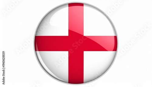 Circular emblem featuring England flag, red Saint George’s cross on white background, modern stylized design symbolizing national identity and cultural representation.