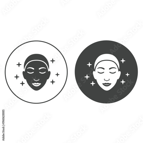 Two stylized icons depicting a woman's face with closed eyes and sparkling accents.