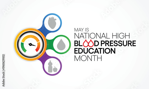 High Blood pressure (HBP) education month is observed every year in May. it is also called hypertension. vector illustration