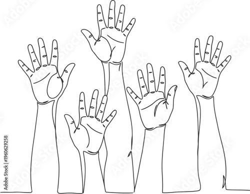 A group of hands raised in the air