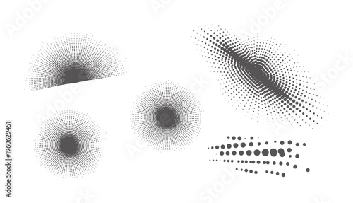 Collection of dark gray halftone dot patterns white dots abstract texture
