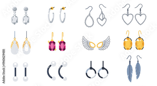 Collection of diverse earrings for piercings and fashion styles