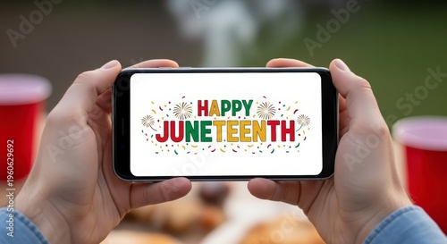 Juneteenth Celebration with Mobile Phone Display.