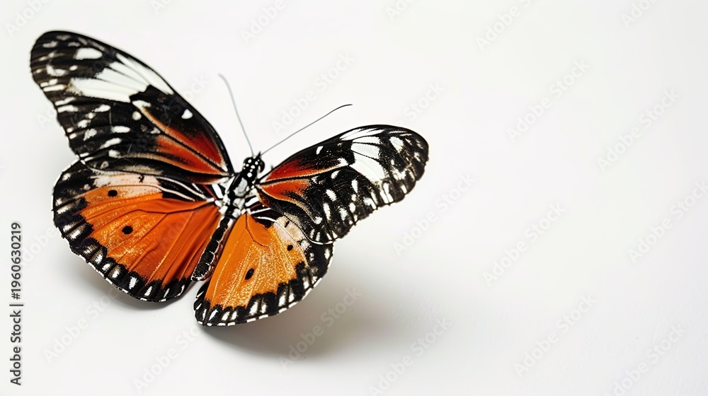 Obraz premium Orange and black butterfly on white background
