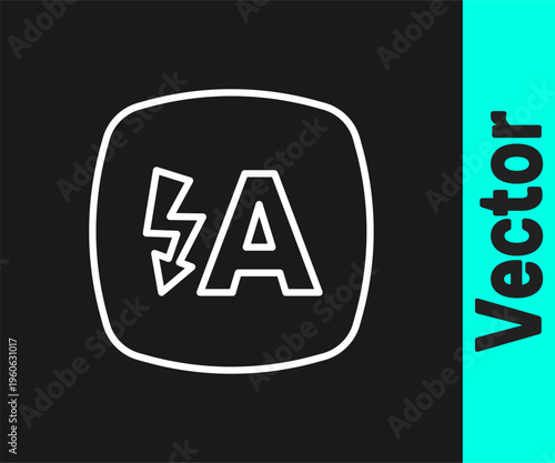 White line Auto flash icon isolated on black background. Automatic flash. Vector