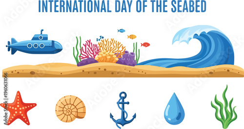 Illustration Celebrating International Day of the Seabed with Marine Life and Ocean Elements