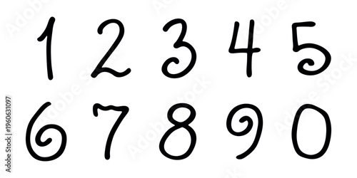 Hand drawn black numbers 1 2 3 4 5 6 7 8 9 0 Stylish brush painted numbers doodle Count, math, kids education
