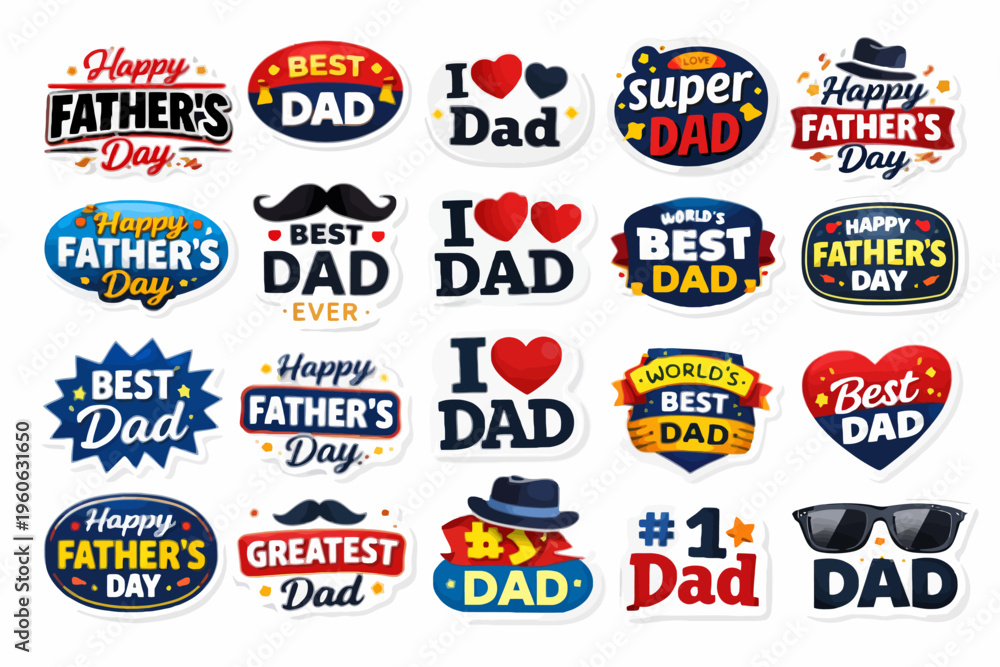 Naklejka premium Collection of father's day stickers and badges for dad