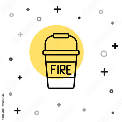 Black line Fire bucket icon isolated on white background. Metal bucket empty or with water for fire fighting. Random dynamic shapes. Vector