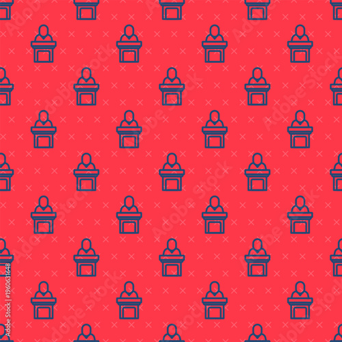 Blue line Church pastor preaching icon isolated seamless pattern on red background. Vector