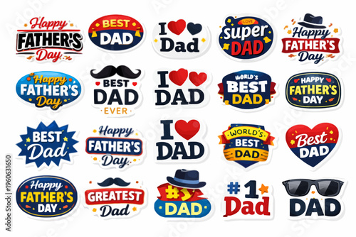 Collection of father's day stickers and badges for dad