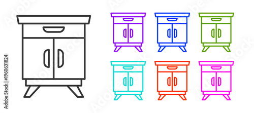 Black line Furniture nightstand icon isolated on white background. Set icons colorful. Vector