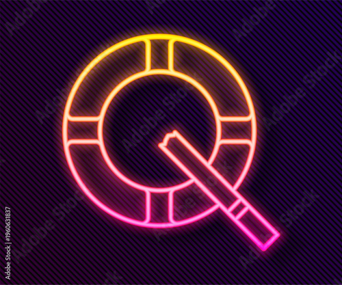 Glowing neon line Ashtray with cigarette icon isolated on black background. Vector