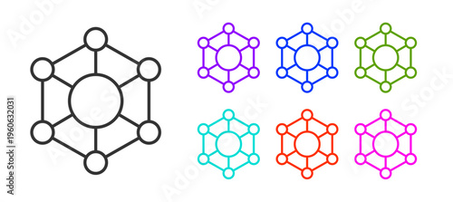Black line Molecule icon isolated on white background. Structure of molecules in chemistry, science teachers innovative educational poster. Set icons colorful. Vector