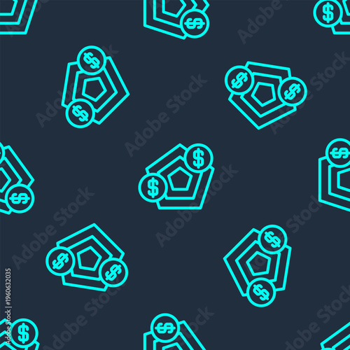 Green line Financial growth increase icon isolated seamless pattern on blue background. Increasing revenue. Vector