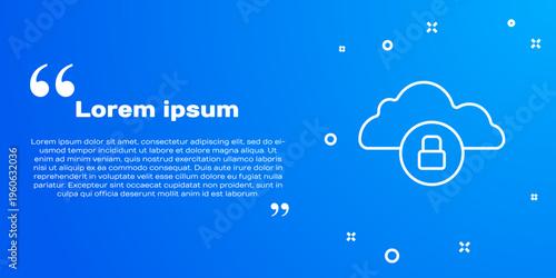 White line Cloud computing lock icon isolated on blue background. Security, safety, protection concept. Protection of personal data. Vector
