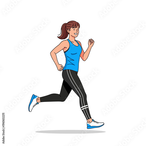 Woman Running, Healthy Lifestyle, Fitness and Exercise Concept, Cartoon Style