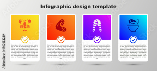 Set Lobster, Mussel, Fish steak and Served fish on bowl. Business infographic template. Vector