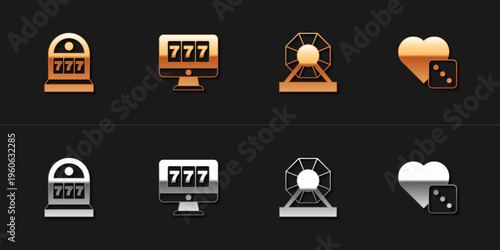 Set Slot machine with jackpot, Online slot, Lottery and Game dice icon. Vector