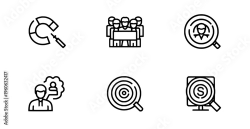 Business strategy and target audience analysis icons