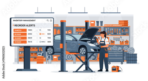 Mechanic Working on Car with Digital Dashboard Display.