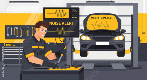 Mechanic Diagnosing Car Issues with Advanced Technology.