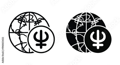 Globe with neptune planet symbol icon, vector illustration isolated on white background