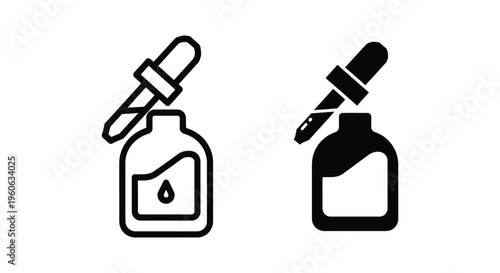 Dropper bottle icon set, liquid medicine or essential oil container