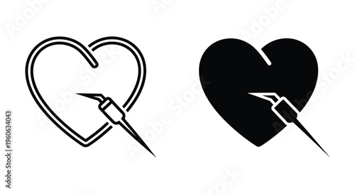Dental scaler tool icon with heart shape, dental care and oral health concept